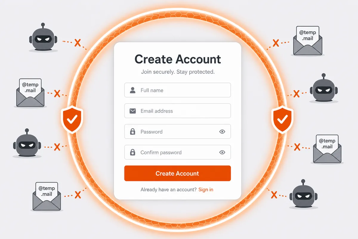 Website Create Account journey protected against automated fake sign-ups